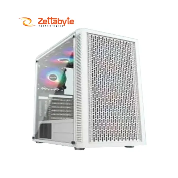 PC Power Dark Flow Mesh Elite Sleek Tempered Glass White Gaming Case