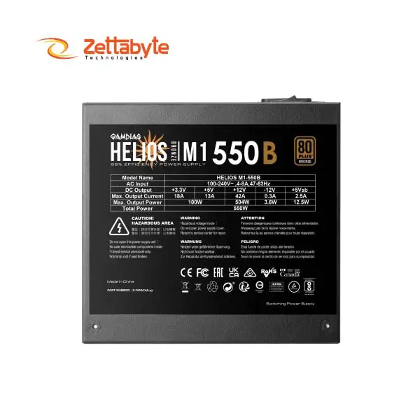 Gamdias HELIOS M1-550B Reliable 550W Gaming Power Supply